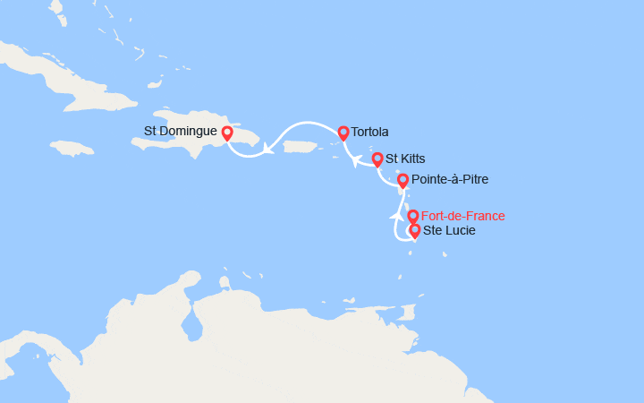 Carte itinéraire croisière Antilles, îles Vierges, Rép. Dominicaine