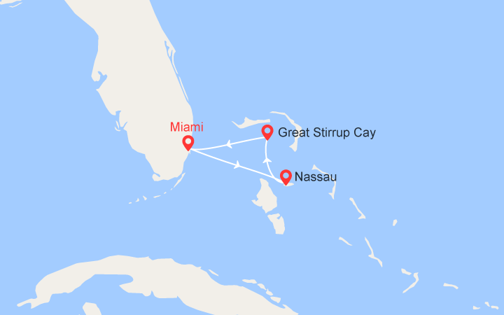 Carte itinéraire croisière Bahamas : Nassau, Great Stirrup