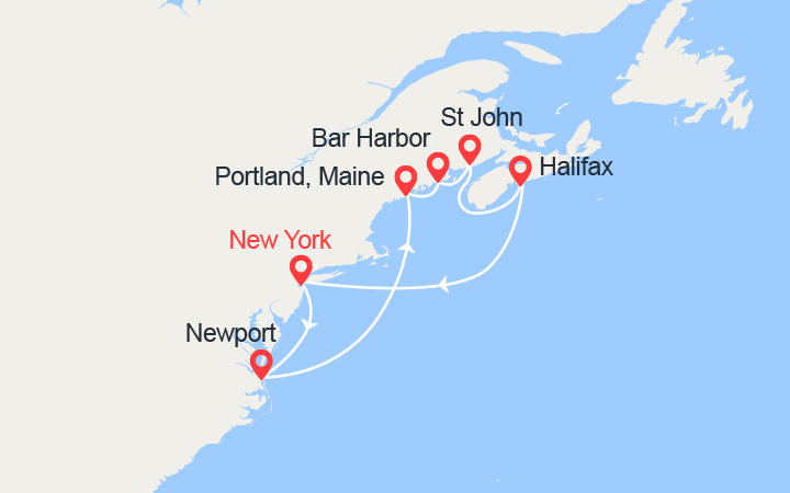 Carte itinéraire croisière Canada et Nouvelle Angleterre