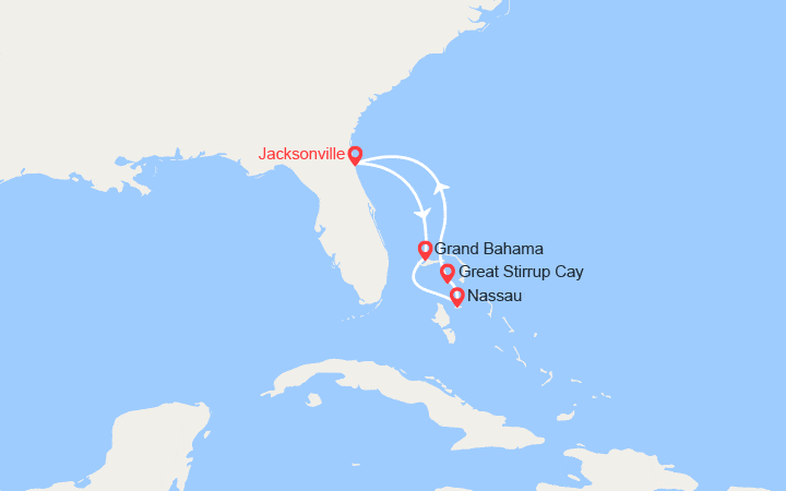 Carte itinéraire croisière Cap sur les Bahamas : Grand Bahama, Nassau, Great Stirrup Cay