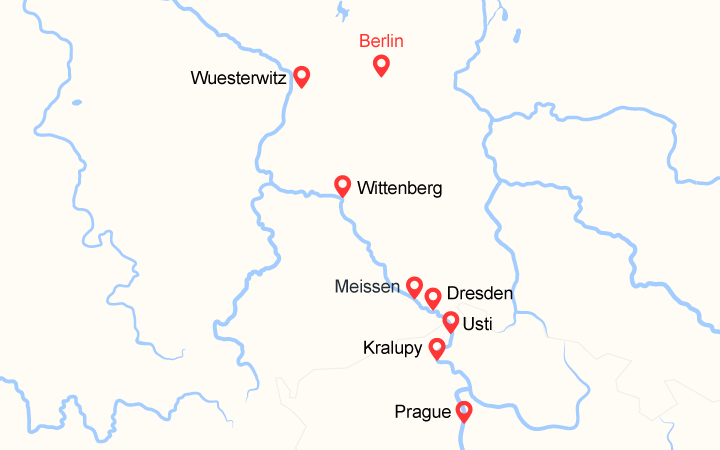 Carte itinéraire croisière De Berlin à Prague : Croisière sur l'Elbe et la Moldau (BPG_PP)