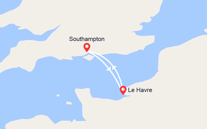 Carte itinéraire croisière De Southampton au Havre