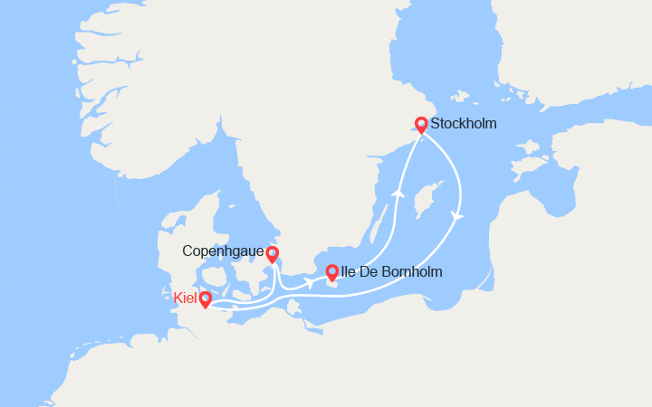 Carte itinéraire croisière Découvrez la Scandinavie