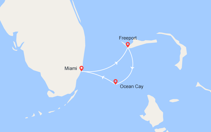 Carte itinéraire croisière Escapade aux Bahamas : Freeport & MSC Ocean Cay