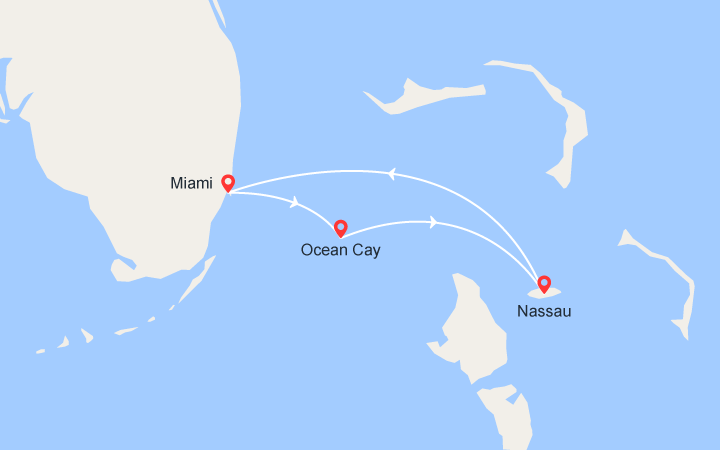 Carte itinéraire croisière Escapade aux Bahamas : MSC Ocean Cay & Nassau