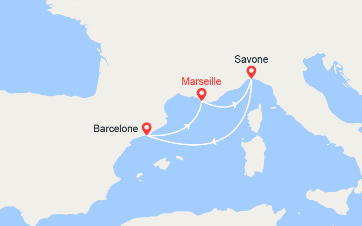 Carte itinéraire croisière Escapade en Méditerranée