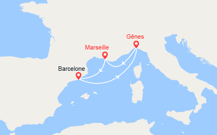 Carte itinéraire croisière Escapade en Méditerranée