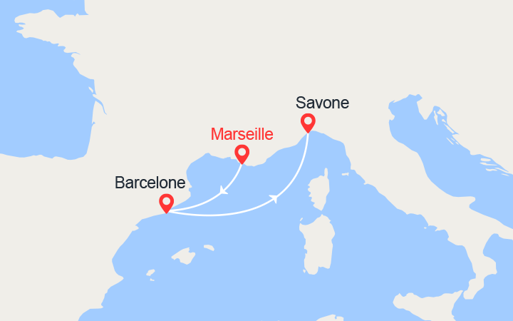 Carte itinéraire croisière Escapade en Méditerranée : Italie, Espagne