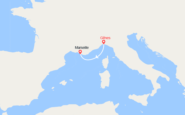 Carte itinéraire croisière Escapade en Méditerranée : Italie, Provence