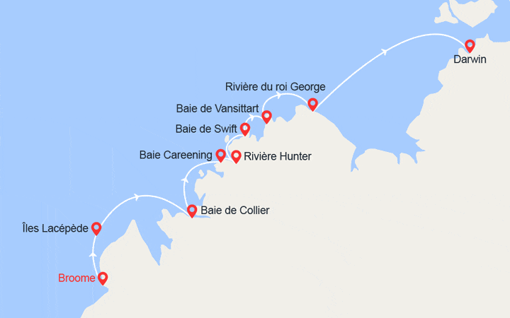 Carte itinéraire croisière EXPÉDITION Le Kimberley emblématique