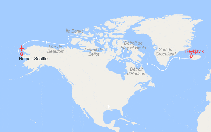 Carte itinéraire croisière EXPÉDITION : Le passage du Nord-Ouest