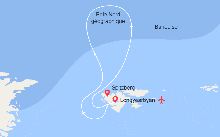 Carte itinéraire croisière EXPÉDITION : Le pôle Nord géographique