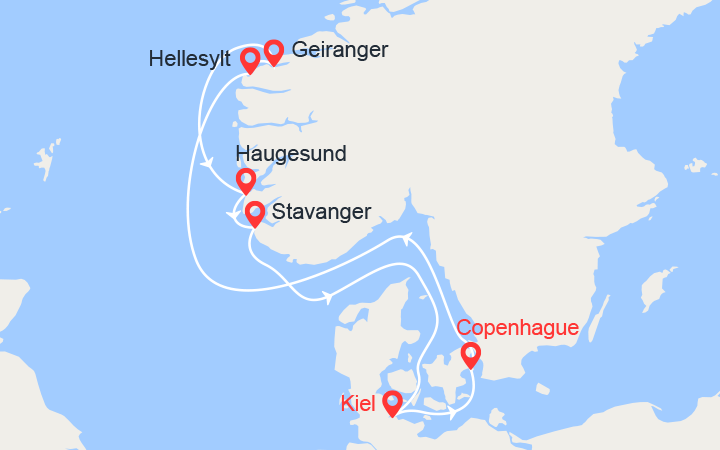 Carte itinéraire croisière Fjords de Norvège