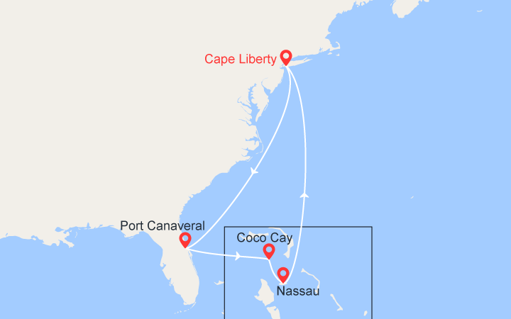 Carte itinéraire croisière Floride et Bahamas