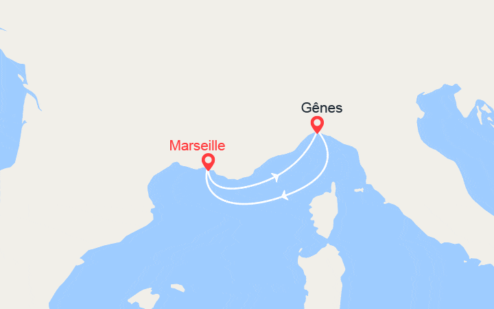 Carte itinéraire croisière France, Italie