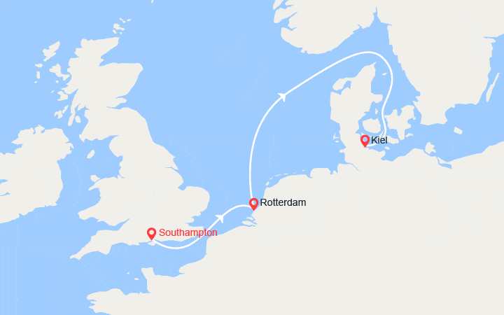 Carte itinéraire croisière Grande-Bretagne, Pays-Bas, Allemagne