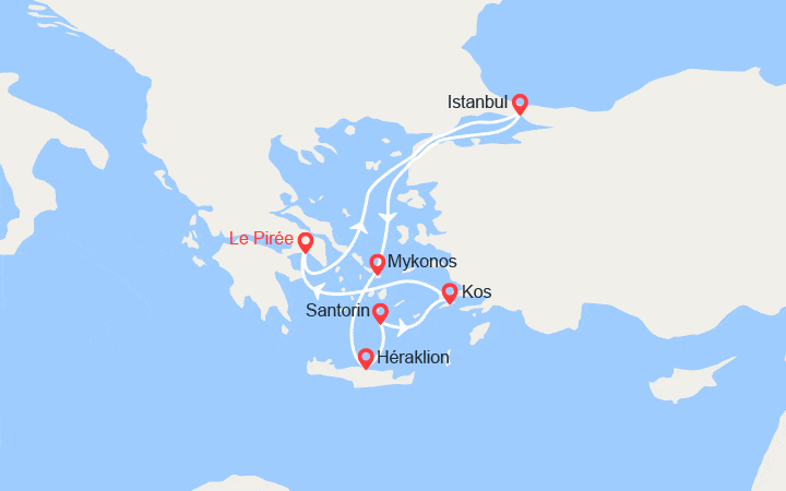 Carte itinéraire croisière Grèce, Turquie