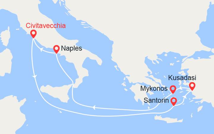 Carte itinéraire croisière Iles Grecques et Turquie