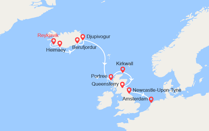 Carte itinéraire croisière Islande et Ecosse