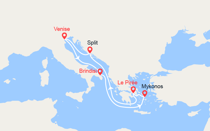 Carte itinéraire croisière Italie, Grèce, Croatie