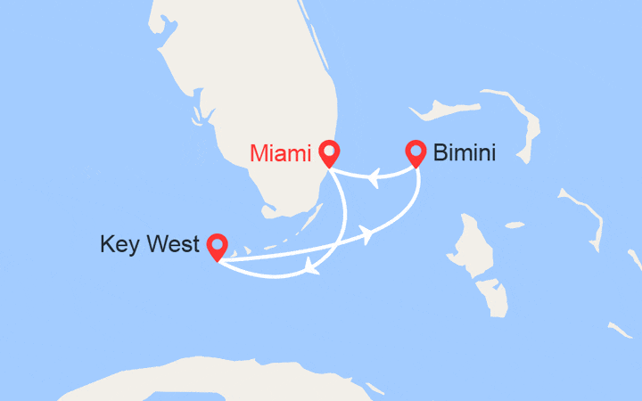 Carte itinéraire croisière Key West, Bahamas