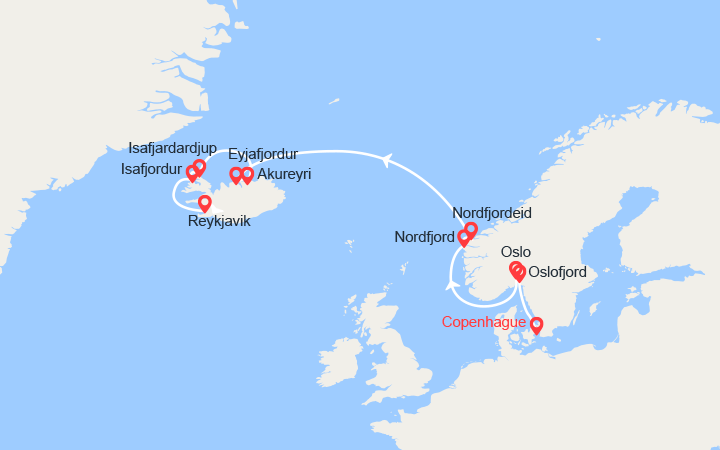 Carte itinéraire croisière La Norvège et les Fjords