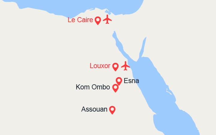 Carte itinéraire croisière Le Caire & croisière sur le Nil : sur la Terre des Pharaons (10N)