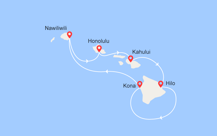 Carte itinéraire croisière Les Iles Hawaï