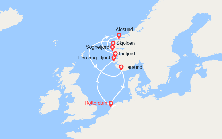 Carte itinéraire croisière Les Légendes du Nord: Rotterdam, Skjolden