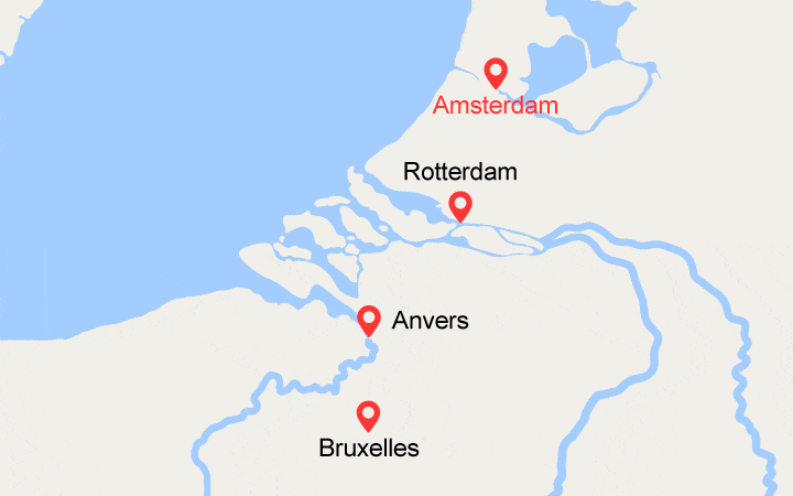 Carte itinéraire croisière Les Trésors du Nord : Pays Bas et Belgique (ABR)