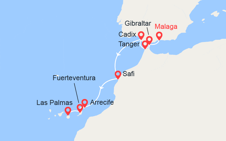 Carte itinéraire croisière Maroc & Iles Canaries