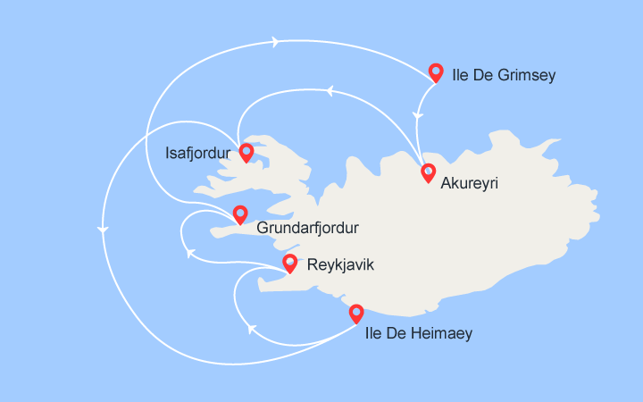 Carte itinéraire croisière Mosaïque islandaise