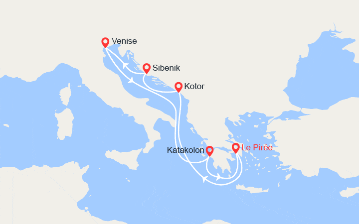 Carte itinéraire croisière Paradisiaque mer Adriatique