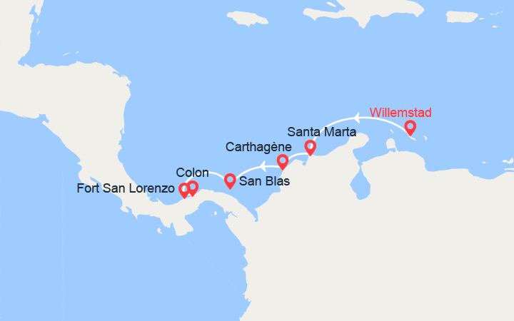 Carte itinéraire croisière Patrimoine et sanctuaires naturels caribéens