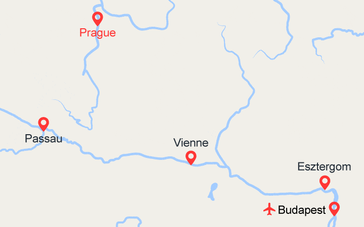 Carte itinéraire croisière Prague et le beau Danube bleu (PGA)