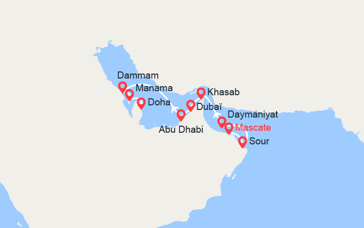 Carte itinéraire croisière Splendeur et civilisation orientales (Mascate/Doha)