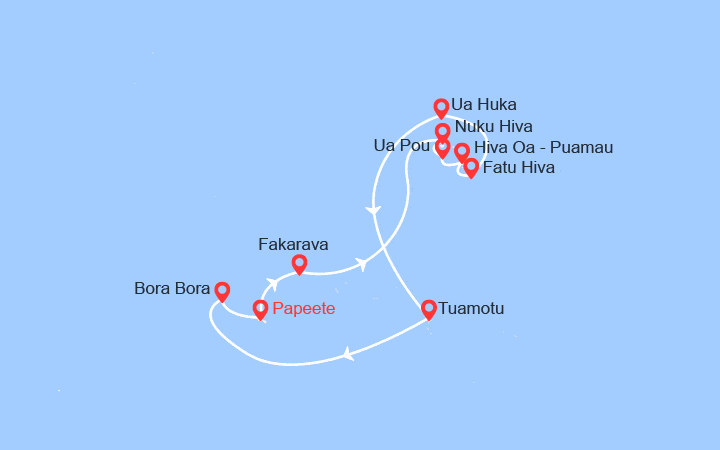 Carte itinéraire croisière À la découverte des Iles Marquises 2027