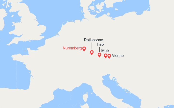 Carte itinéraire croisière Allemagne, Autriche