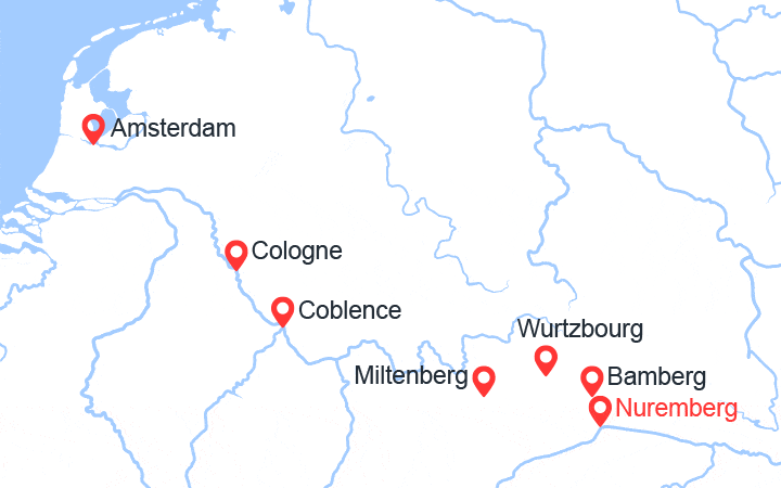 Carte itinéraire croisière Allemagne, Autriche, Pays-Bas