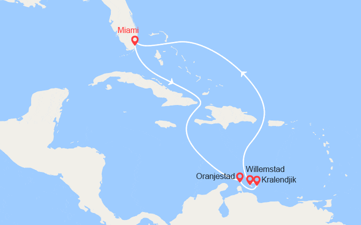 Carte itinéraire croisière Aruba, Bonaire, Curaçao