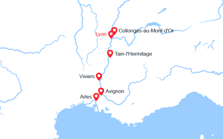Carte itinéraire croisière Au fil du Rhône entre Lyon, la Camargue et la Provence avec dîner gastronomique offert (LMY_NOVPP)