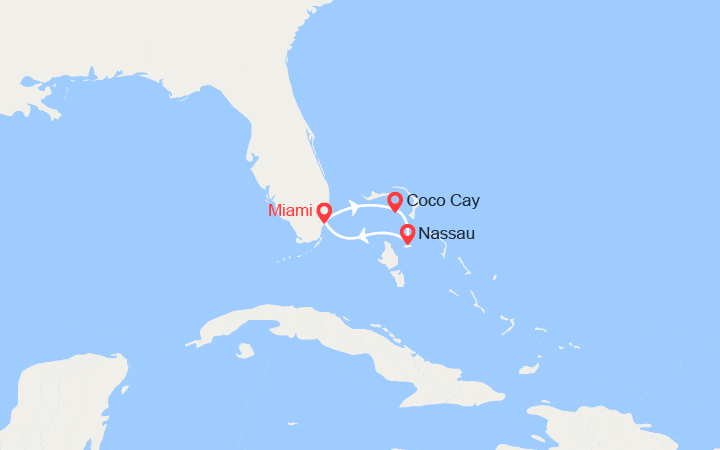 Carte itinéraire croisière Bahamas: CocoCay, Nassau