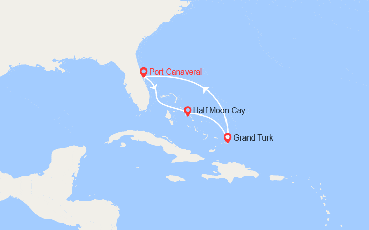 Carte itinéraire croisière Bahamas et Grand Turk