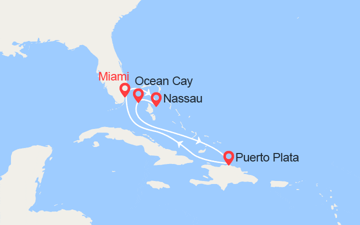 Carte itinéraire croisière Bahamas, Rép. Dominicaine
