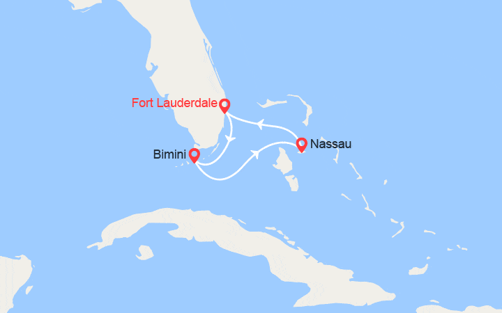 Carte itinéraire croisière Bimini et Nassau