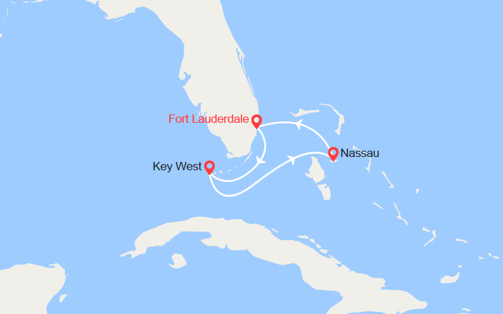 Carte itinéraire croisière Cap vers Key West et Nassau
