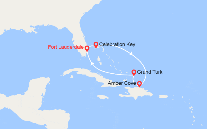 Carte itinéraire croisière Caraïbes Est : Celebration Key, Rép Dominicaine, Grand Turk