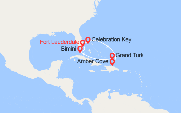 Carte itinéraire croisière Caraïbes Est : Rép Dominicaine, Grand Turk, Bahamas
