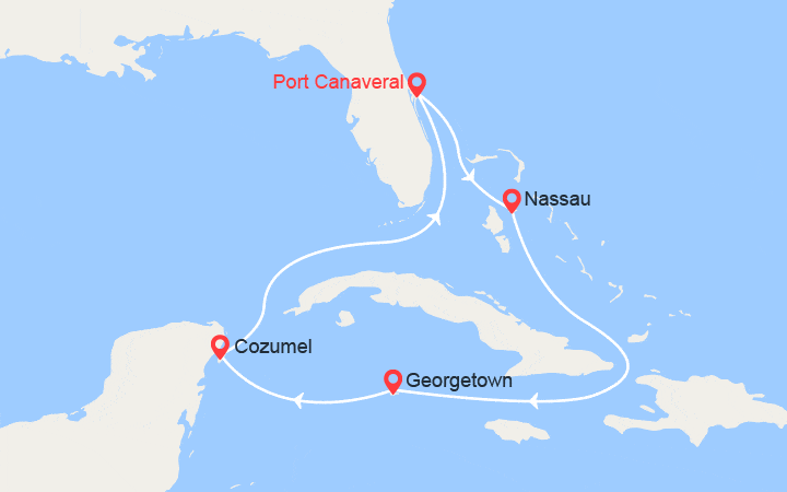 Carte itinéraire croisière Caraïbes et Mexique