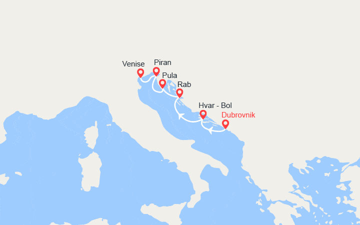 Carte itinéraire croisière Cités et splendeurs de l’Adriatique